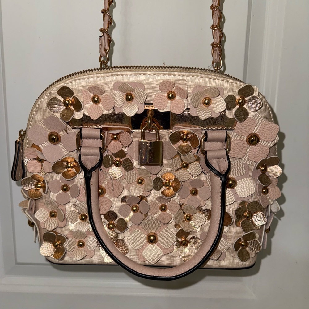 ALDO Floral Embellished Cream and Gold Handbag